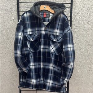 Navy and Gray Plaid Hooded Jacket